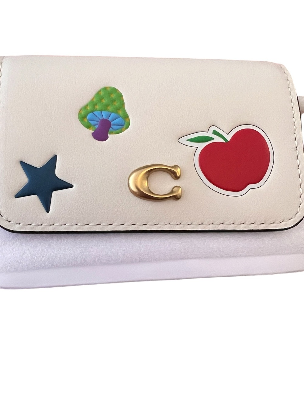 Coach NWT Mila Small Flap Wallet with adorable sticker print in chalk multi
